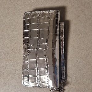 Michael Kors Silver Wristlet Wallet With Box.